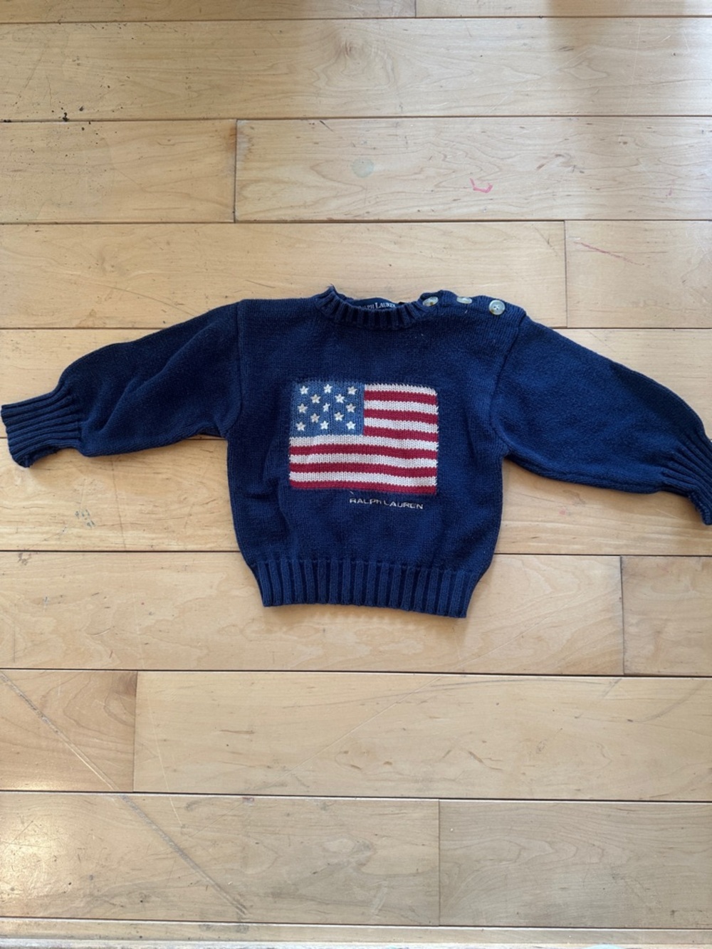 Ralph Lauren Navy Sweater with Red, White & Blue Flag